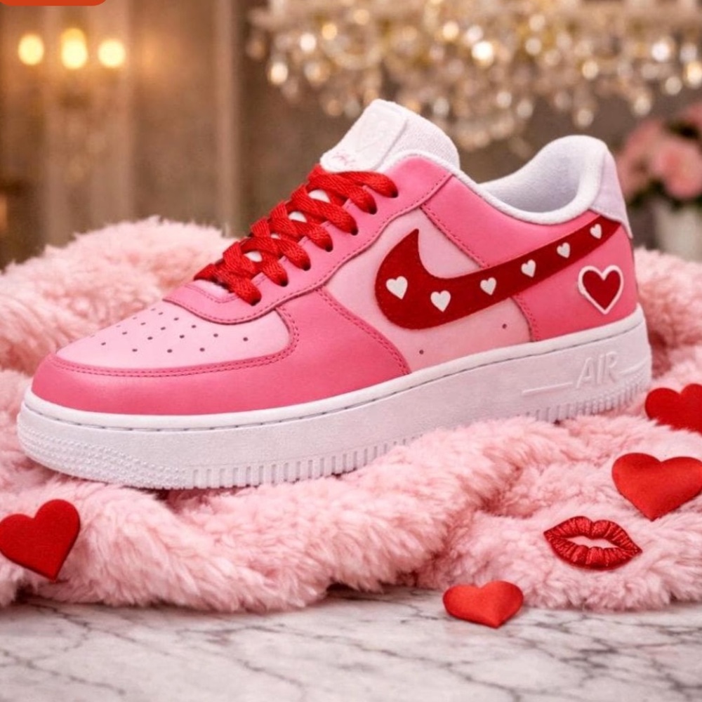 Hand Painted Valentine’s Nike Air Force 1 | Custom Pink Red AF1 | One of a Kind